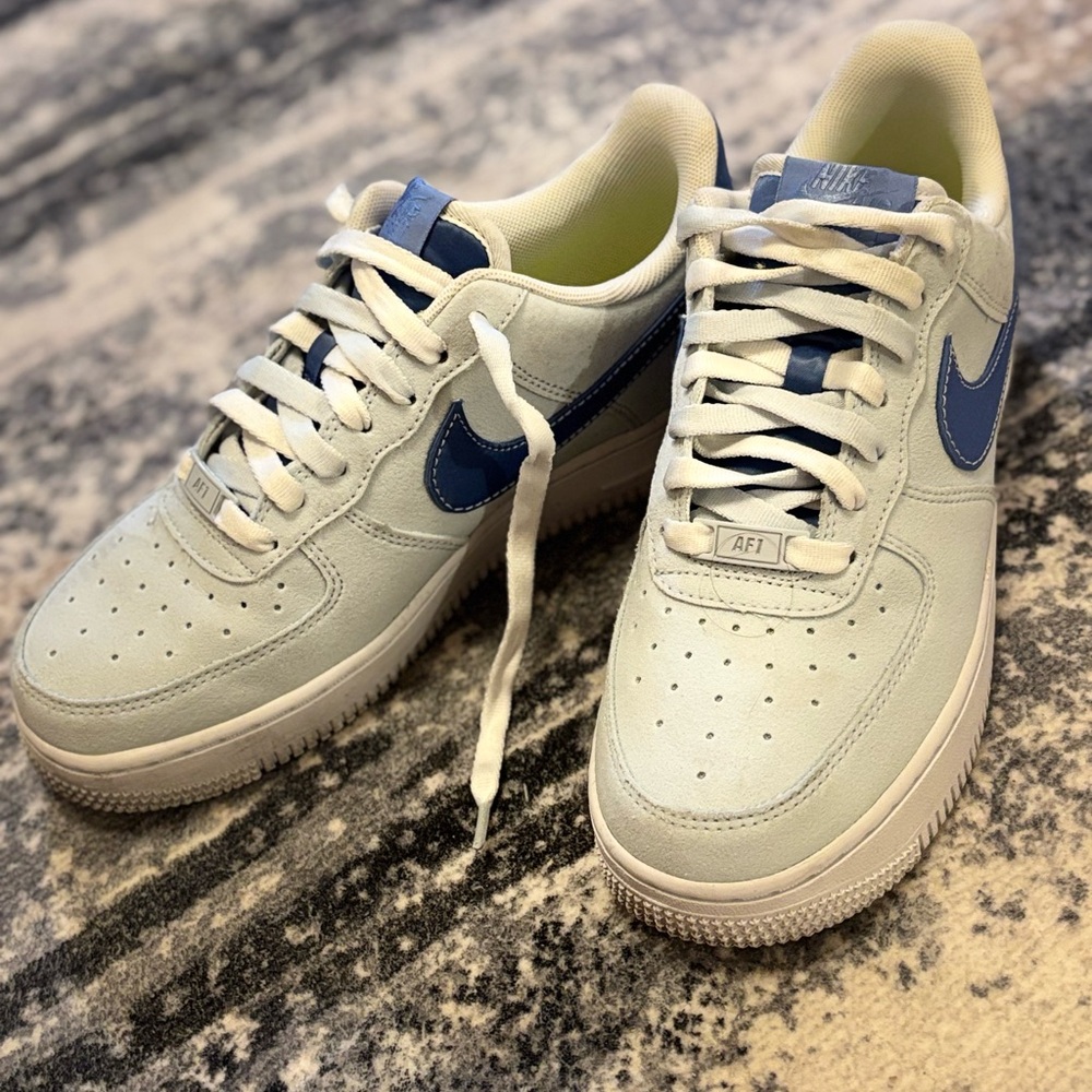 Nike Air Force 1 Suade White and Blue Women's Sneakers